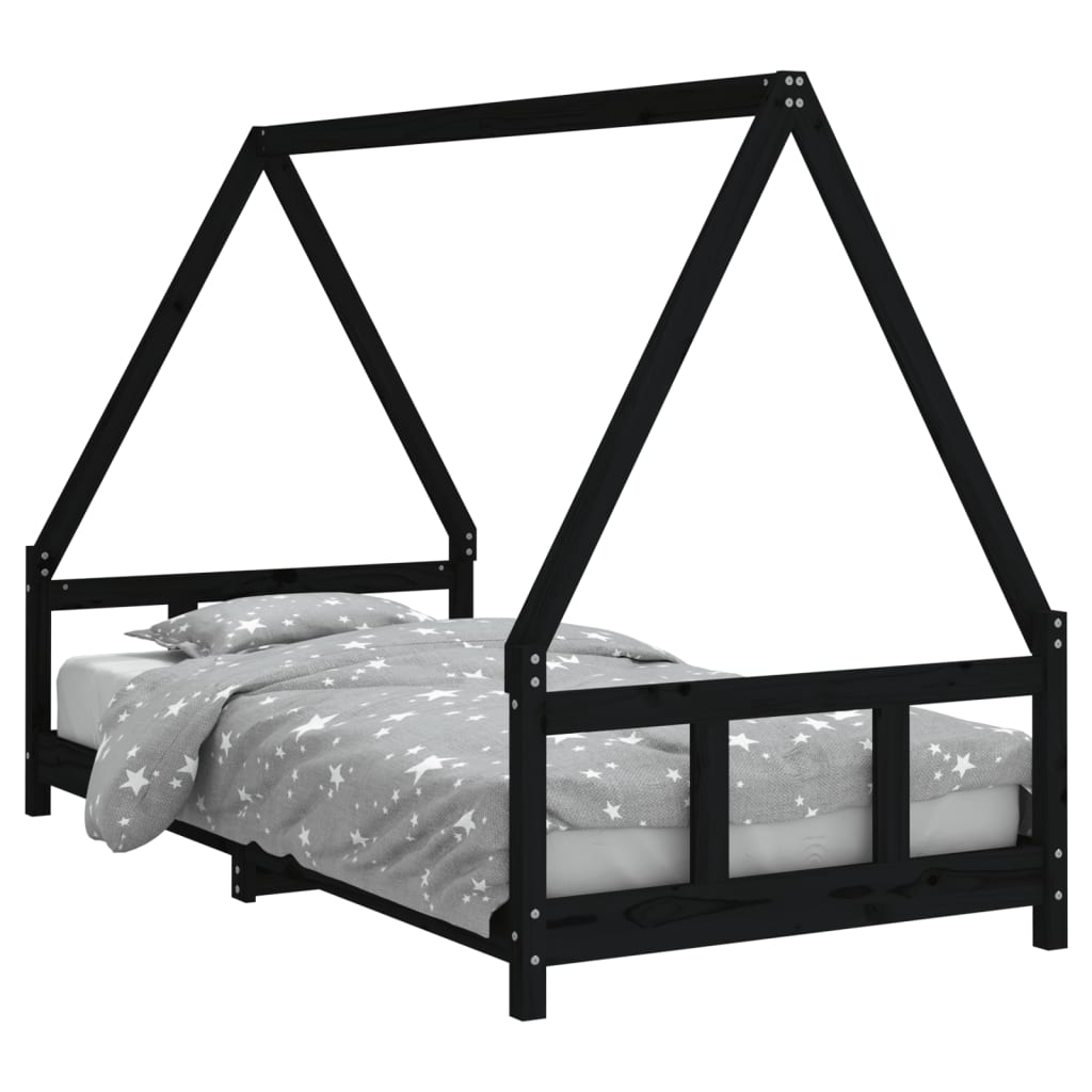 Giroletto per Bambini-Struttura Letto Bambini Nero 90x190 cm in Legno Massello di Pino 477932