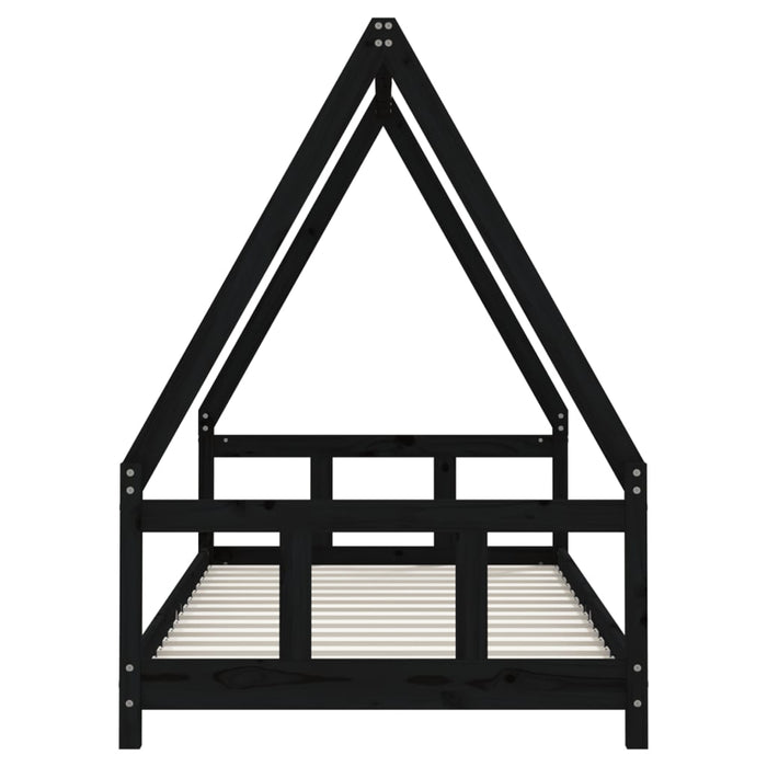 Giroletto per Bambini Nero 90x190 cm in Legno Massello di Pino 834464