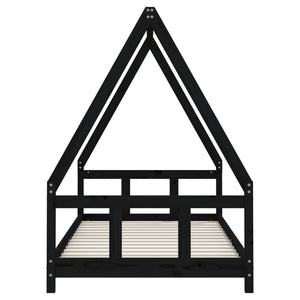 Giroletto per Bambini Nero 90x190 cm in Legno Massello di Pino 834464