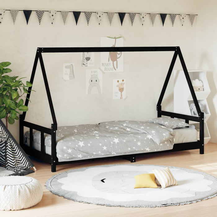 Giroletto per Bambini-Struttura Letto Bambini Nero 90x190 cm in Legno Massello di Pino 477932