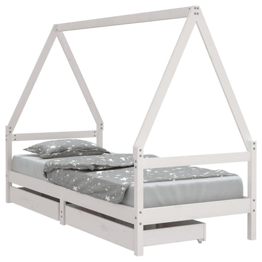 Giroletto Bambini con Cassetti-Struttura Letto Bambini Bianco 90x200cm Massello di Pino 887476