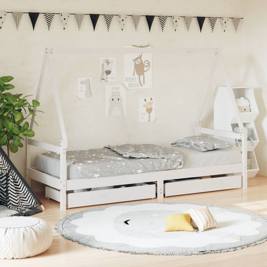Giroletto Bambini con Cassetti-Struttura Letto Bambini Bianco 90x200cm Massello di Pino 887476