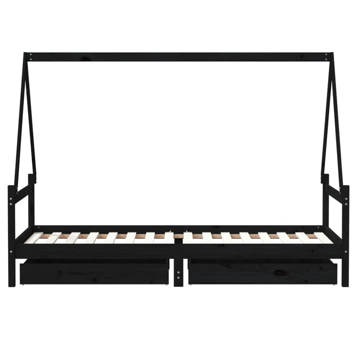 Giroletto Bambini con Cassetti-Struttura Letto Bambini Nero 90x200cm Massello di Pino 193526