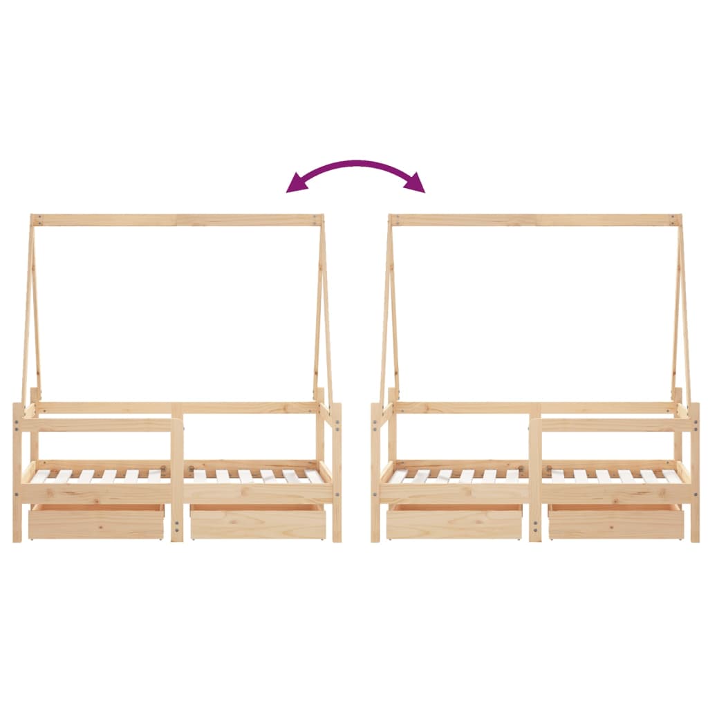 Giroletto Bambini con Cassetti-Struttura Letto Bambini 70x140 cm Legno Massello di Pino 879623