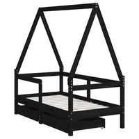 Giroletto Bambini con Cassetti Nero 70x140cm Massello di Pinocod mxl 128666