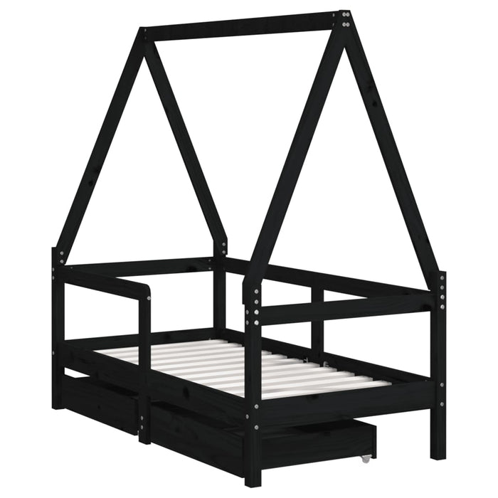 Giroletto Bambini con Cassetti Nero 70x140cm Massello di Pinocod mxl 128666