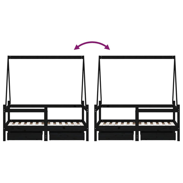 Giroletto Bambini con Cassetti Nero 70x140cm Massello di Pino 834473