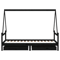 Giroletto per Bambini con Cassetti Nero 90x190 cm Massello Pino