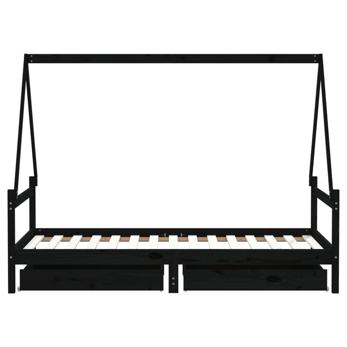 Giroletto per Bambini con Cassetti Nero 90x190 cm Massello Pino