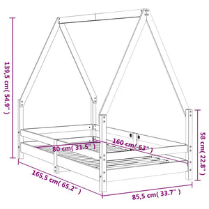 Giroletto per Bambini Bianco 80x160cm in Legno Massello di Pino 834490