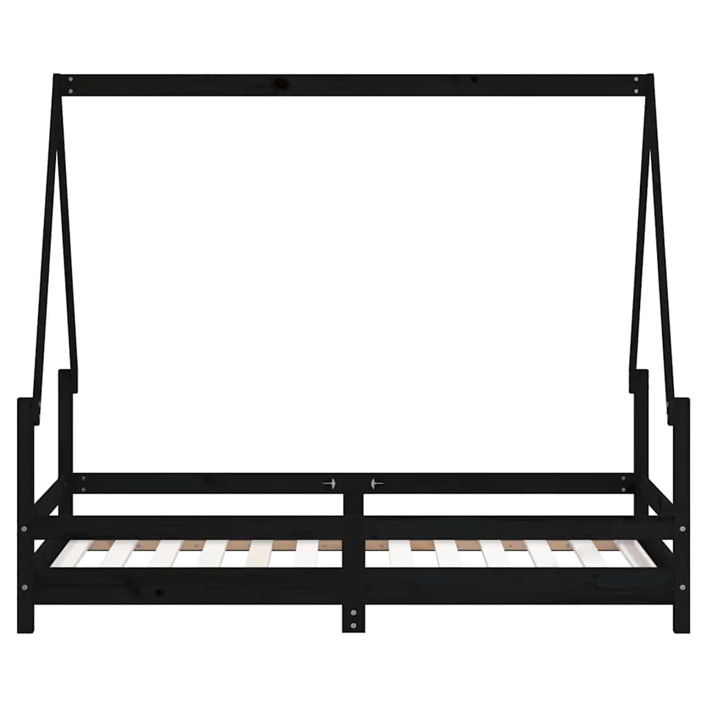 Giroletto per Bambini Nero 80x160 cm in Legno Massello di Pino