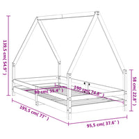 Giroletto per Bambini Nero 90x190 cm in Legno Massello di Pino 834494