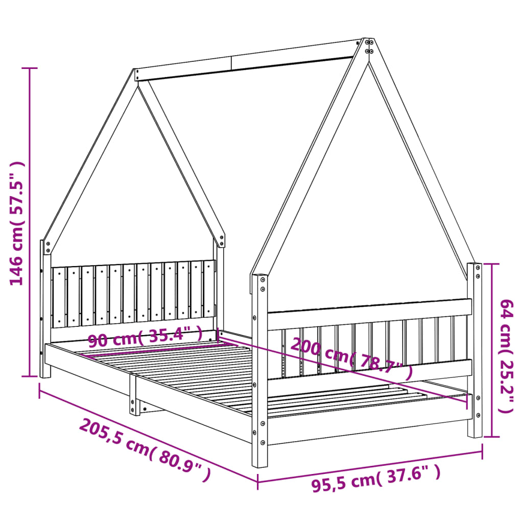 Giroletto per Bambini 90x200 cm in Legno Massello di Pino 834498