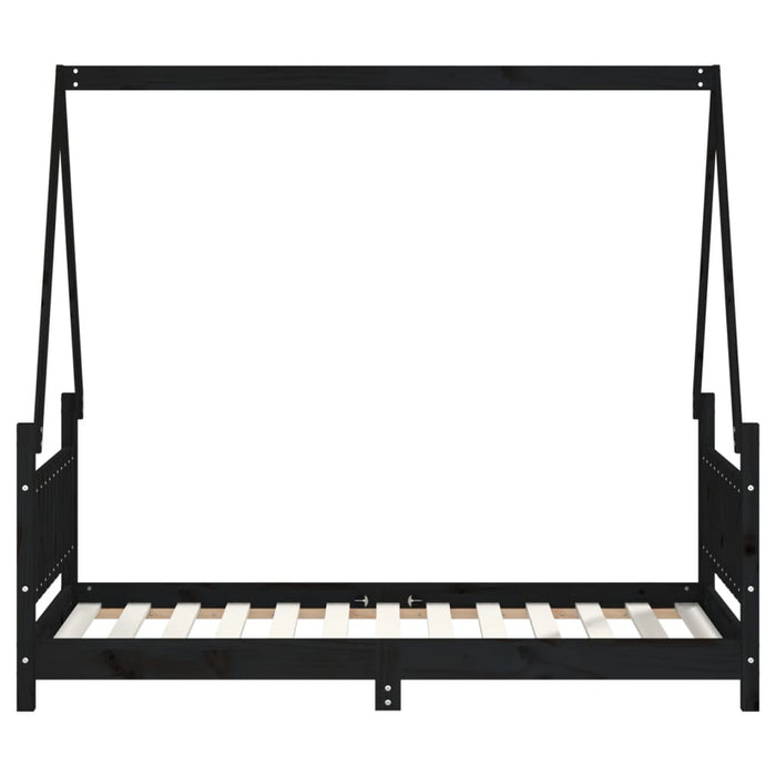 Giroletto per Bambini Nero 80x160 cm in Legno Massello di Pino 834506