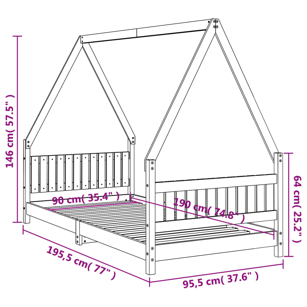 Giroletto per Bambini-Struttura Letto Bambini 90x190 cm in Legno Massello di Pino 781262