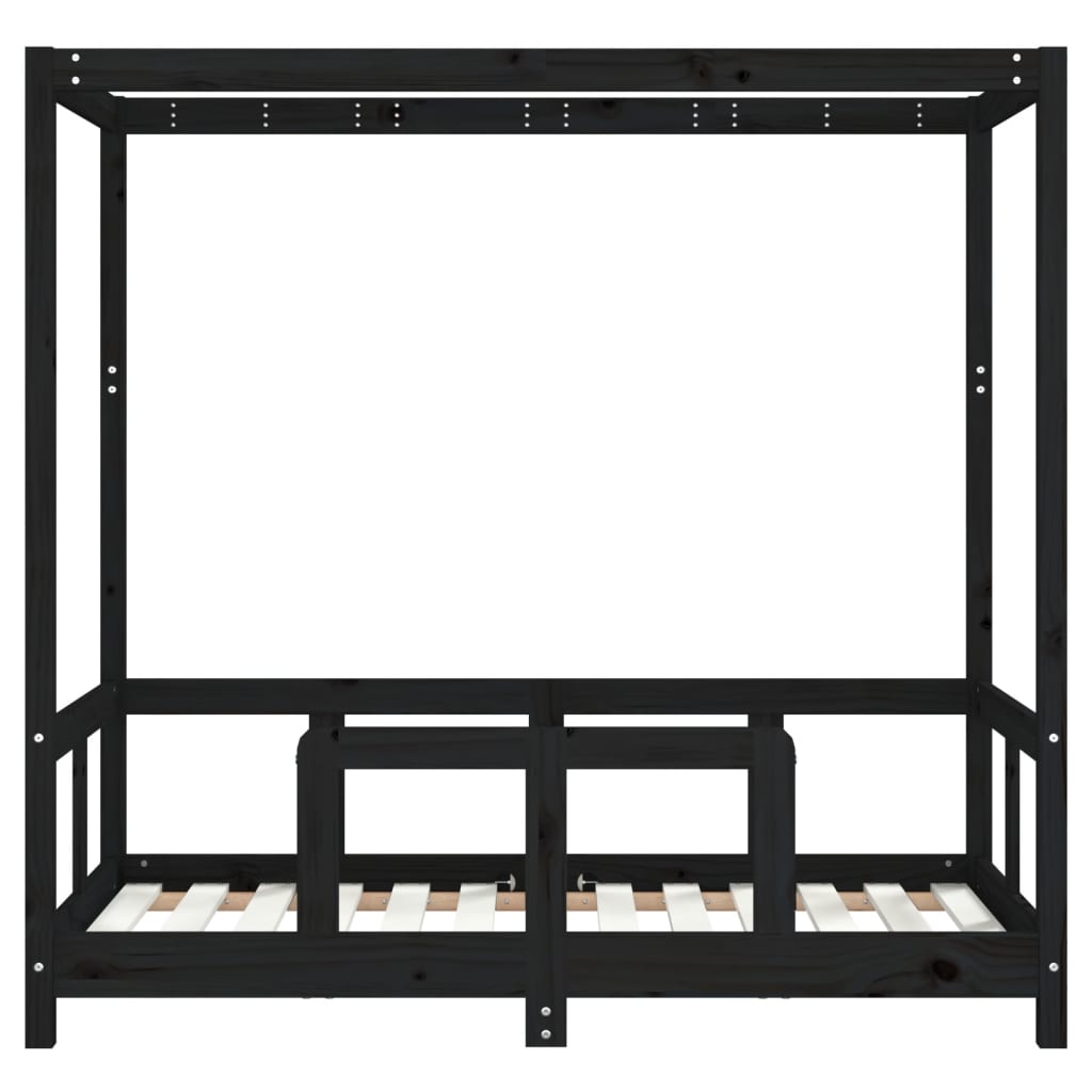Giroletto per Bambini Nero 70x140 cm in Legno Massello di Pino 834512