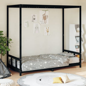 Giroletto per Bambini-Struttura Letto Bambini Nero 90x190 cm in Legno Massello di Pino 951232