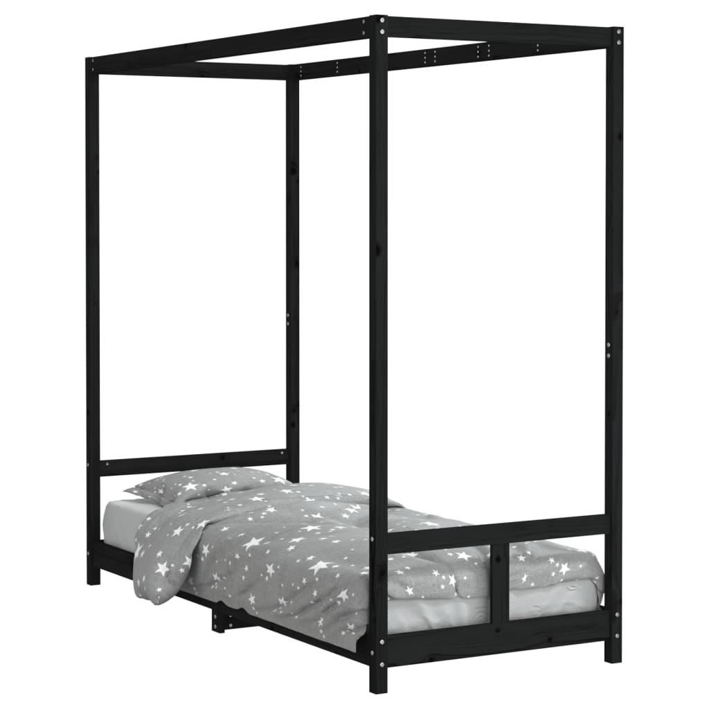Giroletto per Bambini-Struttura Letto Bambini Nero 80x200 cm in Legno Massello di Pino 144498