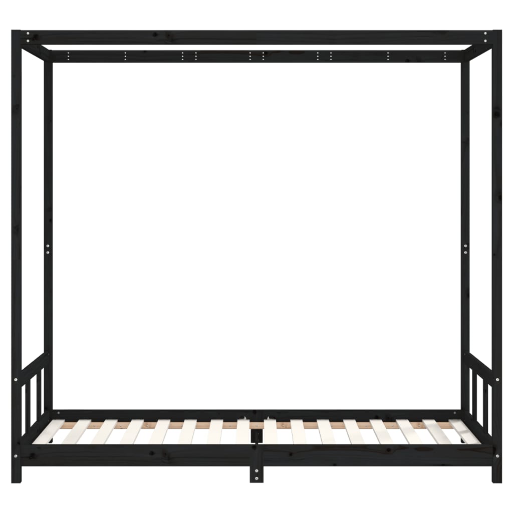 Giroletto per Bambini Nero 90x200 cm in Legno Massello di Pino 834524