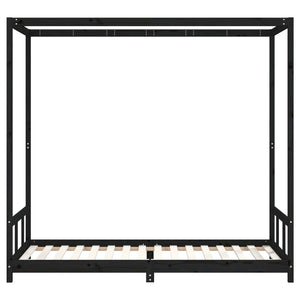 Giroletto per Bambini Nero 90x200 cm in Legno Massello di Pino 834524