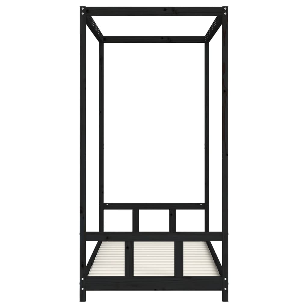 Giroletto per Bambini Nero 90x200 cm in Legno Massello di Pino 834524