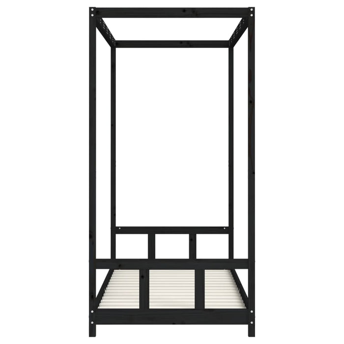 Giroletto per Bambini Nero 90x200 cm in Legno Massello di Pino 834524
