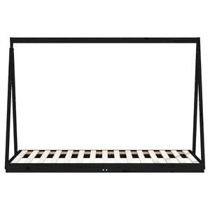 Giroletto per Bambini Nero 90x190 cm in Legno Massello di Pino 834533