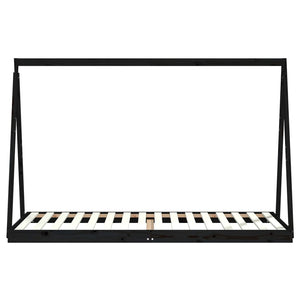 Giroletto per Bambini Nero 90x200 cm in Legno Massello di Pino 834539
