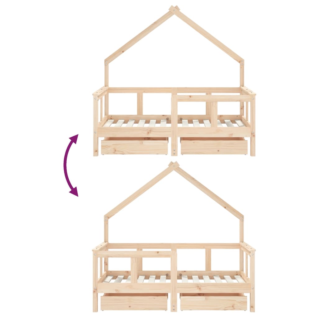 vidaXL Giroletto Bambini con Cassetti 70x140 cm Legno Massello di Pino