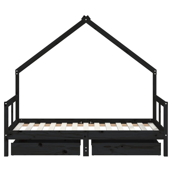 Giroletto per Bambini con Cassetti Nero 80x160 cm Massello Pino 834545