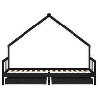 Giroletto Bambini con Cassetti Nero 80x200cm Massello di Pino 834551