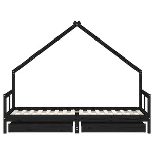 Giroletto Bambini con Cassetti Nero 80x200cm Massello di Pino 834551