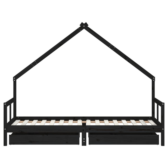 Giroletto Bambini con Cassetti Nero 80x200cm Massello di Pino 834551