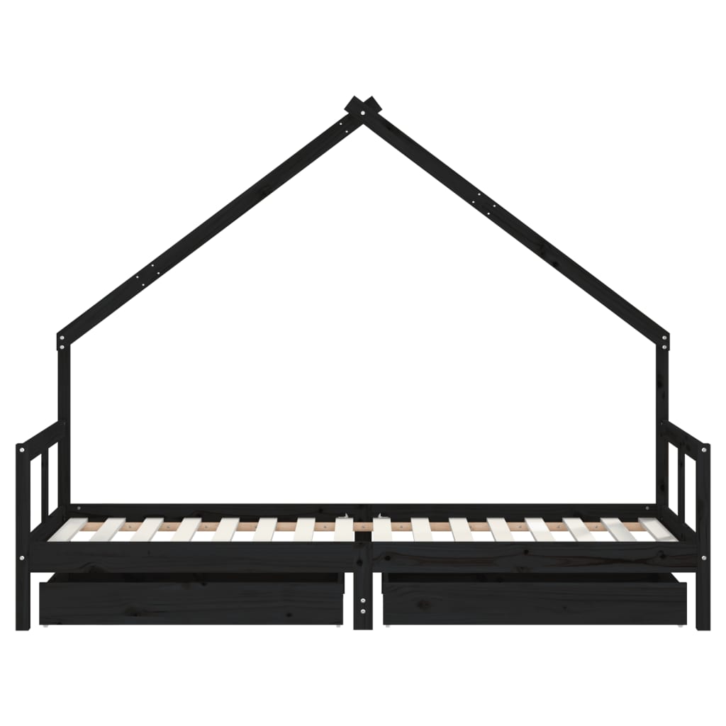 Giroletto Bambini con Cassetti-Struttura Letto Bambini Nero 80x200cm Massello di Pino 384658