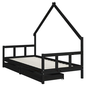 Giroletto Bambini con Cassetti Nero 90x200cm Massello di Pino 834554