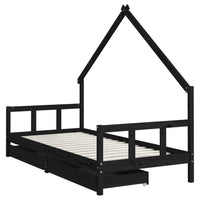 Giroletto Bambini con Cassetti-Struttura Letto Bambini Nero 90x200cm Massello di Pino 203580