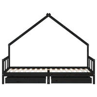 Giroletto Bambini con Cassetti Nero 90x200cm Massello di Pino