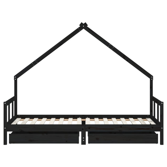 Giroletto Bambini con Cassetti Nero 90x200cm Massello di Pino