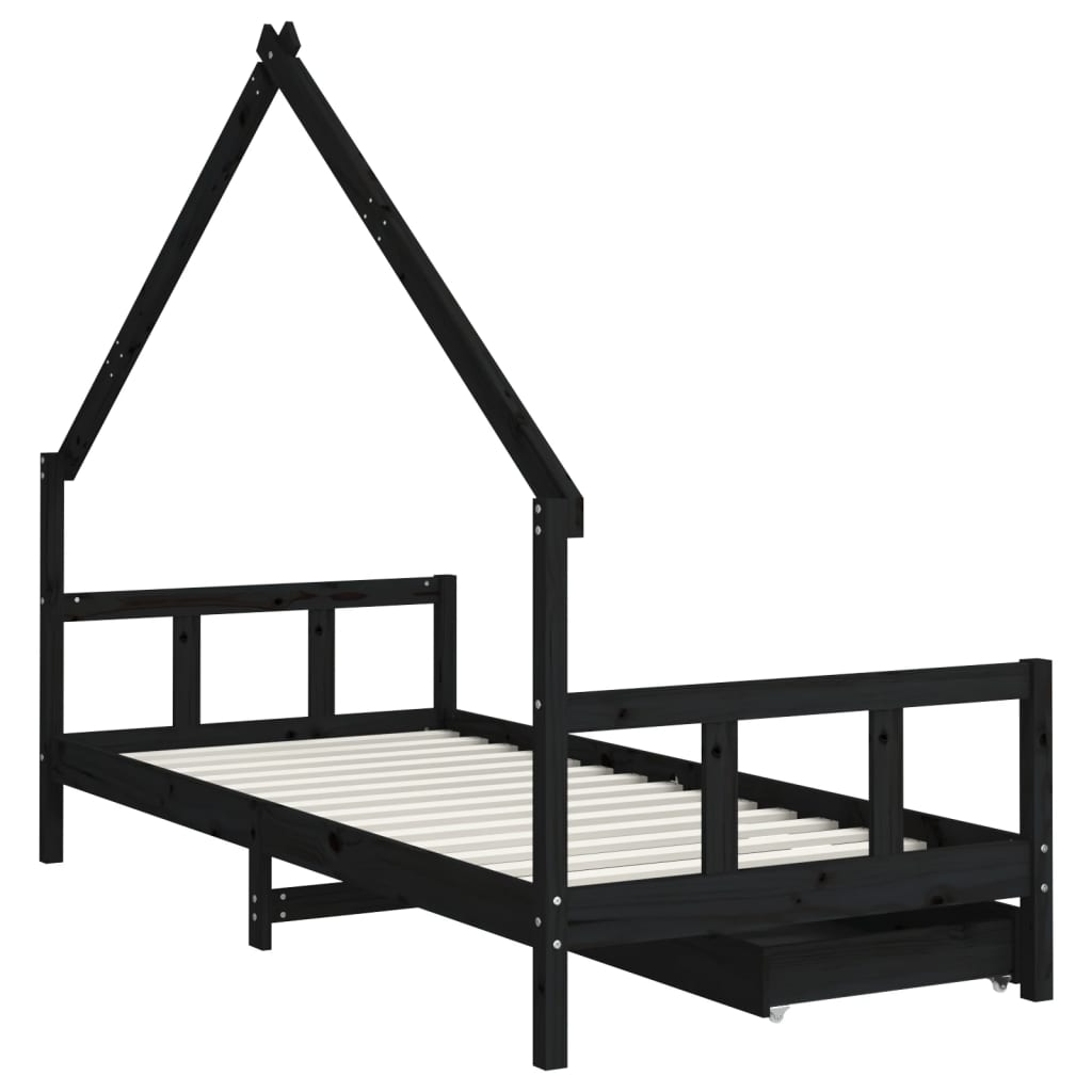 Giroletto Bambini con Cassetti Nero 90x200cm Massello di Pino 834554