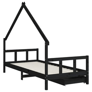 Giroletto Bambini con Cassetti Nero 90x200cm Massello di Pino
