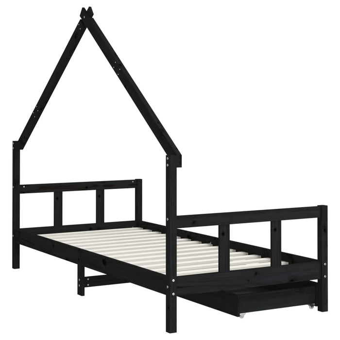 Giroletto Bambini con Cassetti-Struttura Letto Bambini Nero 90x200cm Massello di Pino 203580