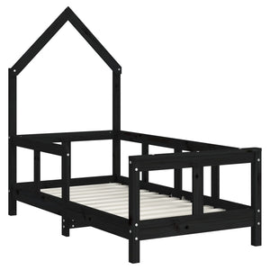 Giroletto per Bambini Nero 70x140 cm in Legno Massello di Pino 834557