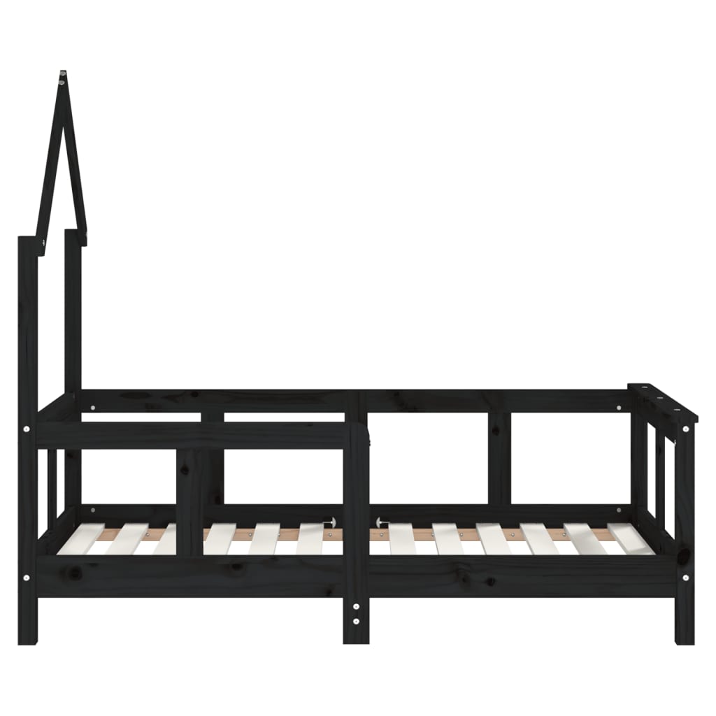 Giroletto per Bambini Nero 70x140 cm in Legno Massello di Pino 834557