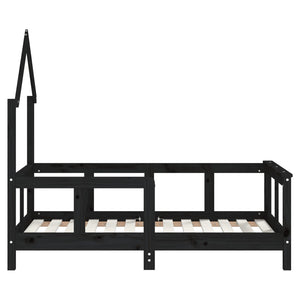 Giroletto per Bambini Nero 70x140 cm in Legno Massello di Pino 834557