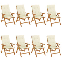 Sedie da Giardino Reclinabili con Cuscini 8 pz in Legno di Teak