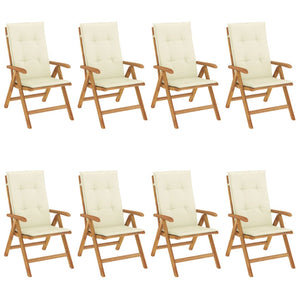 Sedie da Giardino Reclinabili con Cuscini 8 pz in Legno di Teak