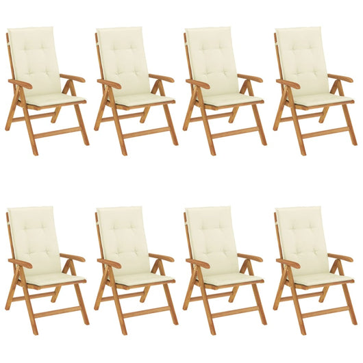 Sedie da Giardino Reclinabili con Cuscini 8 pz in Legno di Teak