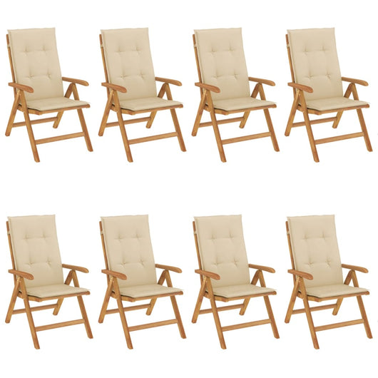 Sedie da Giardino Reclinabili con Cuscini 8 pz in Legno di Teak 3196526