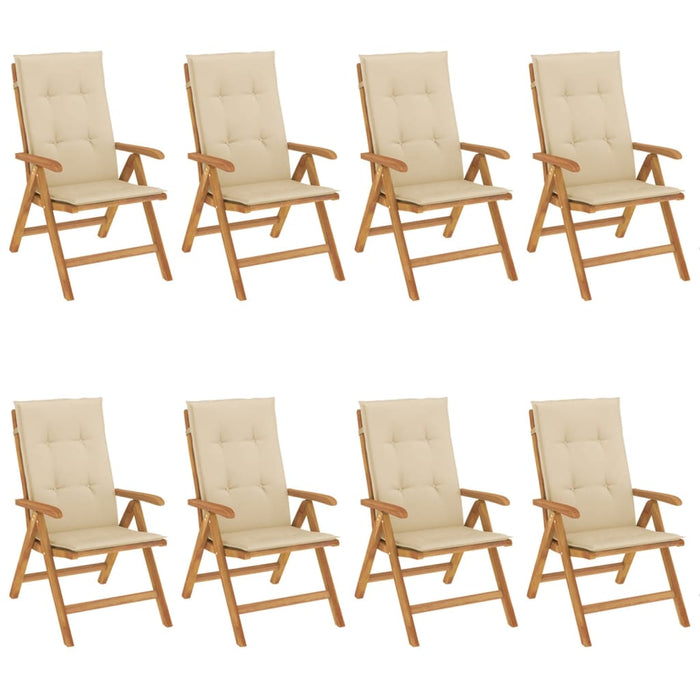 Sedie da Giardino Reclinabili con Cuscini 8 pz in Legno di Teak 3196526