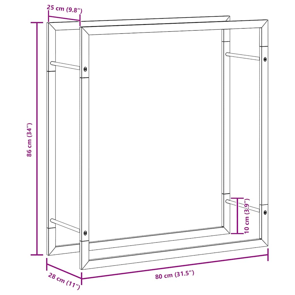 Portalegna 80x28x86 cm in Acciaio Inossidabile 357862